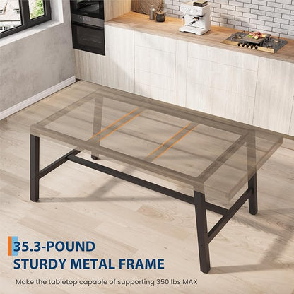 GarveeHome Industrial Dining Table for 6-8 People, 70.87" Long Kitchen Table with Sturdy Metal Frame, Rectangular Counter for Dinner, Kitchen, Dining Room (Rustic Pear, 71" Non-extendable)