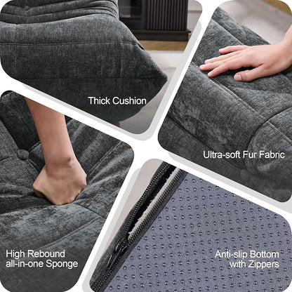 Hobestluk Adults Bean Bag Chair Faux Fur BeanBag Couch for Living Room | Darkgrey Chenille,Ergonomic Design,Memory Foam,Anti-slip Bottom,No Assembly Required,Decorative Style for Living Room
