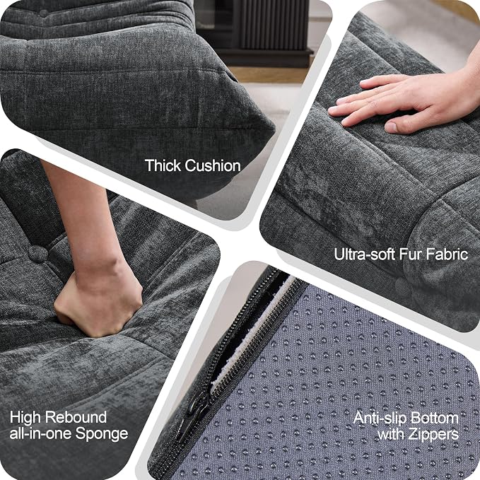 Hobestluk Large Bean Bag Chair Faux Fur BeanBag Couch for Living Room | Darkgrey Chenille, Loveseat,Ergonomic Design,Memory Foam,Anti-slip,No Assembly Required,Decorative Style for Living Room