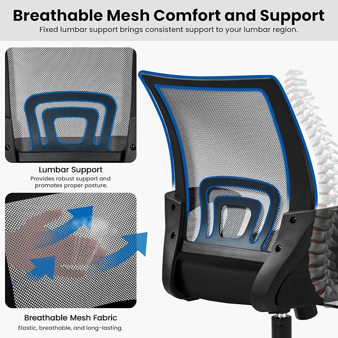 Topeakmart Executive Desk Chair Ergonomic Office Chair Swivel Mesh Back Task Computer Chair with Adjustable Height Armrest for Home Office Conference and Study Room, Black