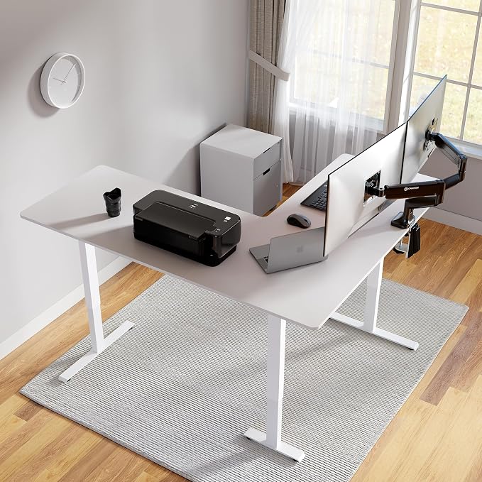 Cubiker L Shaped Standing Desk - 63 x 55 Inch Electric Adjustable Height Corner Standing Desk, Ergonomic Sit Stand Up Table with 3 Memory Buttons, Splice Board for Home Office, White