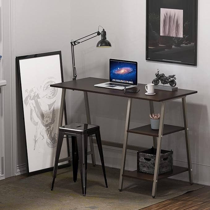 SHW 43-Inch Home Office Trestle Computer Desk with Open Storage Shelves, Espresso