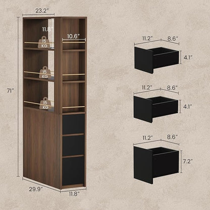 ModernMate Furniture Set, 70.8'' Executive Standing Desk with 71'' Tall Bookcase, AC/USB, File Cabinet, Double-Sided Narrow Display Shelves, Home Office Wood Storage Furniture, Black Walnut