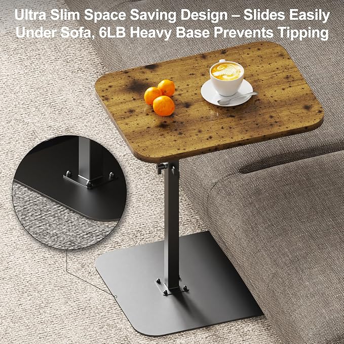 HzTinT Large Tv Tray Side Table Sofa Tray for Couch Heavy Metal Base Swivel/Adjustable Height, Sofa Bed Bathroom Study TV Tray C Shaped End Table Food Snack Trays for Eating