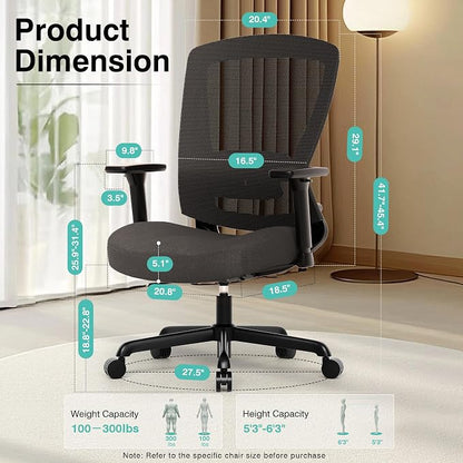 ELABEST Mesh Office Chair,Ergonomic Computer Desk Chair,Sturdy Task Chair- Adjustable Lumbar Support & Armrests,Tilt Function,Comfort Wide Seat,Swivel Home Office Chair (Noir Black (Padded Seat))