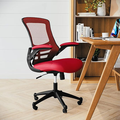 Flash Furniture Kelista Mid-Back Red Mesh Swivel Ergonomic Task Office Chair with Flip-Up Arms