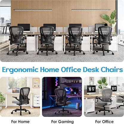 Office Chair Ergonomic Desk Chair - Mesh Computer Chair Breathable Task Chair with Wheels Adjustable Lumbar Support Home Desk Office Chairs with Flip up Armrest Gray 4 Pack
