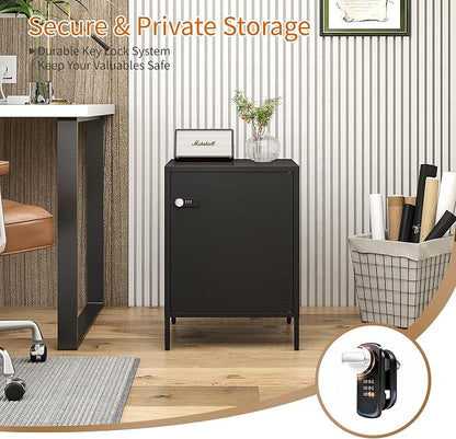 Steehoom Locker Nightstand with Lock and Adjustable Shelf, Dorm Lockable Cabinet Metal Bedside Table with Digital Combination Lock, Secure Storage End Table for Bedroom Office (Black)