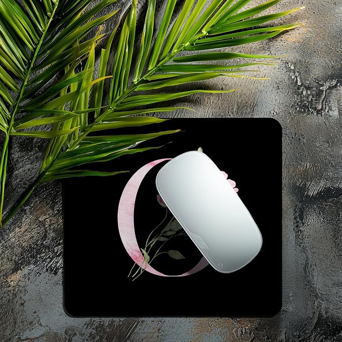 Mouse Pad Pinks Flowers Initial Letters Mousepad Desktop Laptop Computer Accessories Home Office Gaming Work Desk Computer Non-Slip Rubber Monogram Floral Alphabet A-Z mousepad (O)
