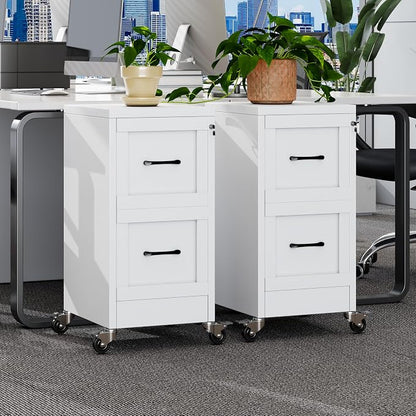 GAIOUS 2 Drawer Mobile File Cabinet with Wheels, Locked Under Desk Cabinet | Metal Filing Cabints with Lock, White Rolling File Cabinet for Home Office, Fits Letter/Legal/A4 Size