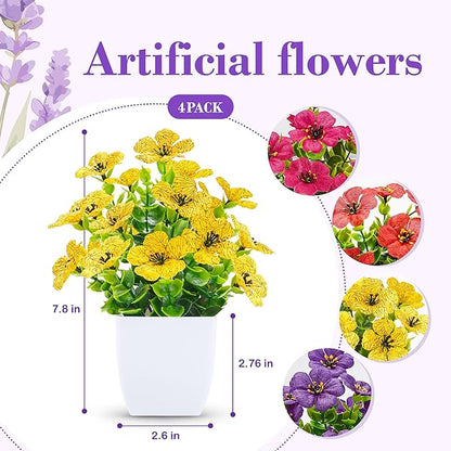 Der Rose 4 Pack Fake Plants with Scented Fragrance Tablets Artificial Flowers for Bathroom Bedroom Office Desk Spring Decor
