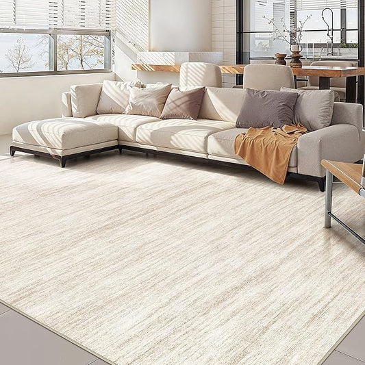 Nakagishi 10x14 Area Rugs Living Room: Washable Large Vintage Rug Neutral Non-Slip Soft Stain Resistant Indoor Carpet for Bedroom Nursery Dining Room Office Playroom - Beige-01