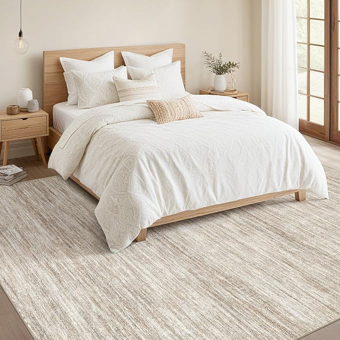 Nakagishi 5X7 Area Rugs Living Room: Washable Large Vintage Rug Neutral Non-Slip Soft Stain Resistant Indoor Carpet for Bedroom Nursery Dining Room Office Playroom - Brown-01