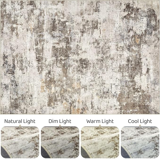 6x9 Area Rug Living Room: Washable Large Abstract Neutral Modern Soft Rugs Stain Resistant Indoor Floor Non-Slip Accent Carpet for Bedroom Nursery Playroom Dining Room Office Dorm Home- Brown Yellow