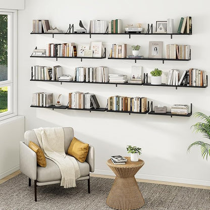 Heimlove Floating Book Shelves for Wall,35.4 Inches Long Wall Mounted Bookshelves,Heavy Duty Bracket Shelves for Living Room Kitchen,Laundry Room Storage & Decor,Set of 3,Black