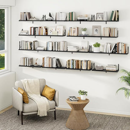 Heimlove Floating Book Shelves for Wall,47.2 Inches Long Wall Mounted Bookshelves,Heavy Duty Bracket Shelves for Living Room Kitchen,Laundry Room Storage & Decor,Set of 3,Black