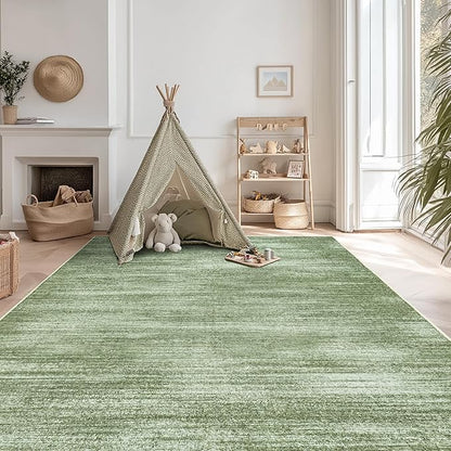 BILEEHOME Loden Green Area Rug 6x9 for Playroom Non Slip Washable Rugs Hardwood Floor Protector Low Pile Neutral Abstract Modern Floor Carpet Dark Green Living Room Rug 6x9