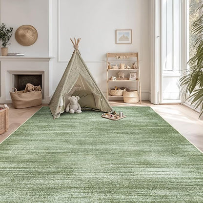 BILEEHOME Olive Green 9x12 Area Rug Living Room Minimalist Modern Abstract Style Extra Large Rugs for Office Dining Room Table Loden Green Low Pile Floor Covering Carpet with Non Slip Washable