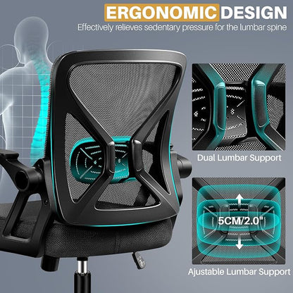 FelixKing Office Chair - Ergonomic Desk Chair Breathable Mesh Task with Wheels and Lumbar Support Home Desk Office Chairs with Flip up Armrest Rolling Swivel for Home Computer Black