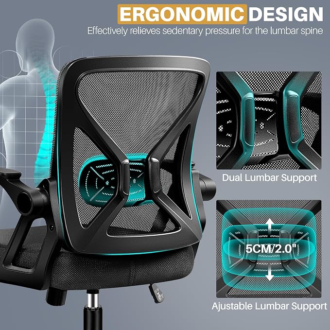 FelixKing Office Chair - Ergonomic Desk Chair Breathable Mesh Task with Wheels and Lumbar Support Home Desk Office Chairs with Flip up Armrest Rolling Swivel for Home Computer Black Pack of 6
