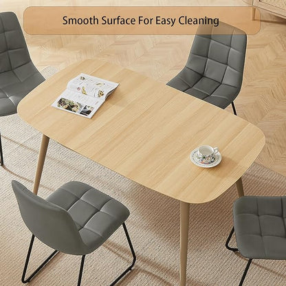 HIPIHOM 55.1'' Natural Wood Dining Table Set for 4 with Leather Chairs - Easy Assembly 4-Piece Kitchen Table and Chair Set, Scratch-Resistant Waterproof Surface (Modern Farmhouse Style)