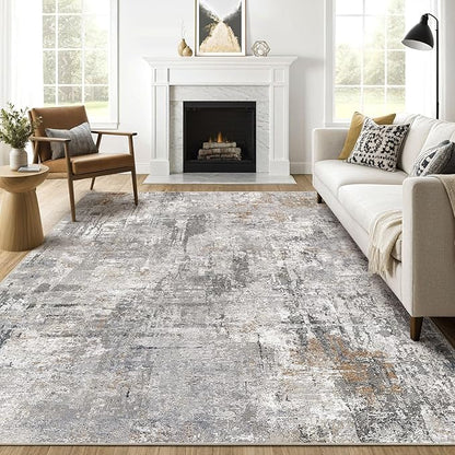 LOONGRUG 8x10 Area Rugs Living Room: Machine Washable Large Abstract Modern Soft Rug Stain Resistant Indoor Floor Non Slip Accent Carpet for Bedroom Nursery Playroom Office Dining Room Dorm- Gray Rust