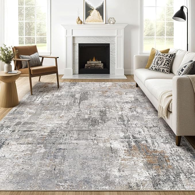 LOONGRUG 7x10 Area Rug Living Room: Washable Large Abstract Soft Stain Resistant Indoor Floor Rugs Non Slip Accent Carpet for Bedroom Nursery Playroom Office Dining Room Dorm Home House- Gray Rust