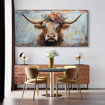 Canvas Wall Art Decor Canvas Art Wall Decor Oversized Wall Art Picutures for Living Room Highland Cow Wall Art Prints Large Vintage Wall Art Decor Artwork for Walls Home Bedroom Office Decorations 35" X 70"