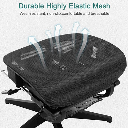 VECELO Swivel Ergonomic High Back Mesh Office Chair with Retractable Footrest, Adjustable Backrest, Tilt Function, 3D Armrests & Headrest, Lumbar Support for Executive/Computer Desk/Task Work, Black
