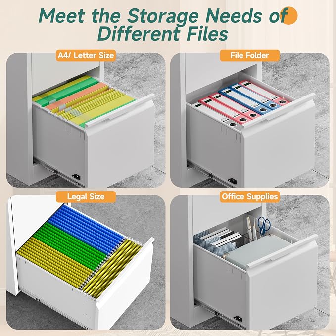4 Drawer File Cabinet with Lock, 17.8" D Small Filing Cabinet for Home Office, Metal Vertical File Cabinets, Deep File Cabinets for Legal/Letter Size File, Easy Assembly