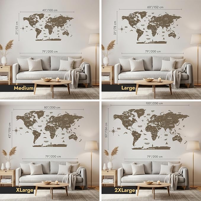 Colorfull Worlds, Multilayer 3D Wooden World Map, Travel Map States and Capitals, Wall Decor For New House, Gift For Travelers, Office Decor, Educational Activity for Children (M, Betül)