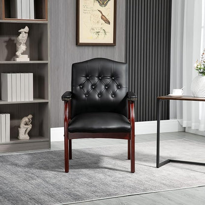 Ergonomic High Back Office Guest Chair - Black Leather Executive Single Chair for Reception & Conference Rooms, Waiting Room, Meeting, Lobby, Church, No Wheels with Arm Fixed Base Design
