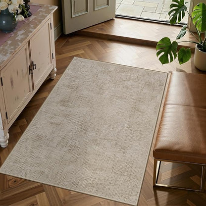 Valenrug 3x5 Rug - Stain Resistant 3x5 Entryway Rugs, Non Slip High-Low Pile Textured Area Rugs for Living, Bedroom,Entryway, Folable Machine Washable Rug (3'x5', Beige)