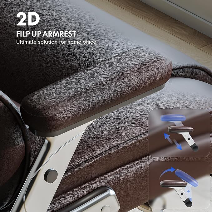 FLEXISPOT 600lbs Big and Tall Office Chair for Heavy People, High Back Heavy Duty Computer Chair with Lumbar Support 2D Armrest, Desk Chairs for Working Gaming Relaxing Cross Legged, PU Leather, Brown