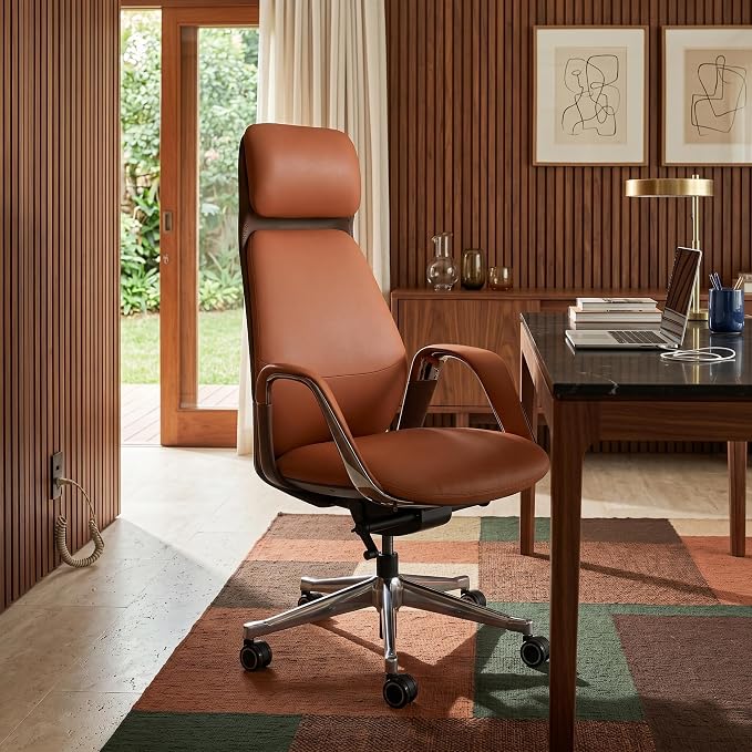 EUREKA ERGONOMIC Serene Executive Office Chair, Premium Nappa Leather High Back Boss Chair with Aluminum Base, Ergonomic Chair with Lumbar Support & Recline, Heavy Duty for Long-Hour Comfort, Orange
