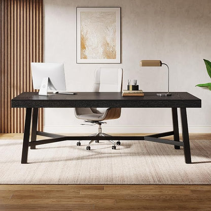Tribesigns 71-Inch Executive Desk, Farmhouse Office Computer Desk with Sturdy Leg Structure, Rectangular Writing Table Business Furniture for Home Office, Black