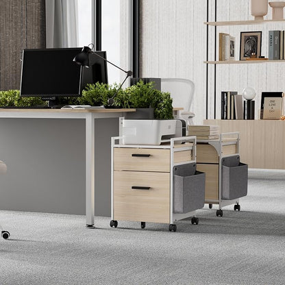 EUREKA ERGONOMIC 2 Drawer Mobile File Cabinet with Wheels, Solid Wood Rolling Storage Cabinet for Home Office, Space-Saving Under Desk Organization with Printer Stand,White