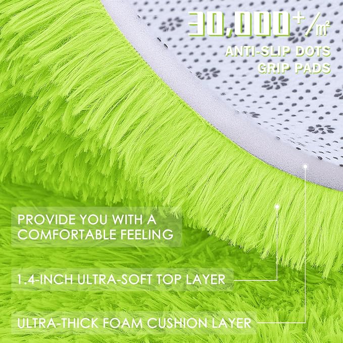 OLANLY 2x8 Machine Washable Runner Rugs for Hallway, Soft Fluffy Shaggy Bedside Rugs for Bedroom, Living Room, Indoor Floor Carpet for Kids Girls and Boys, Home Decor Aesthetic, Lime Green