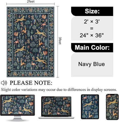 DUKINO 2x3 Rug, Washable Animal Rugs for Entryway, Non Slip Indoor Door Mat, Soft Low Pile Small Area Carpet for Entrance, Bedroom, Kitchen, Laundry, Bathroom, Navy Blue