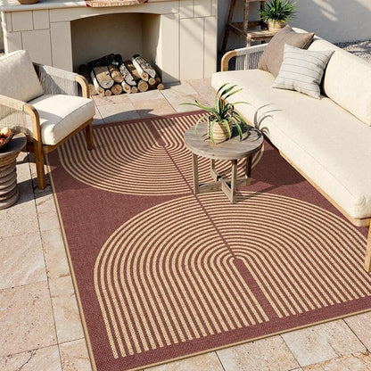 Lahome Enfys Modern Rainbow Easy Jute Outdoor Rug 5x7, Stain Resistant Red Dining Room Patio Rug, Farmhouse Non Slip Non Shedding Indoor Outdoor Carpet for Living Room Office Bedroom Deck Backyard