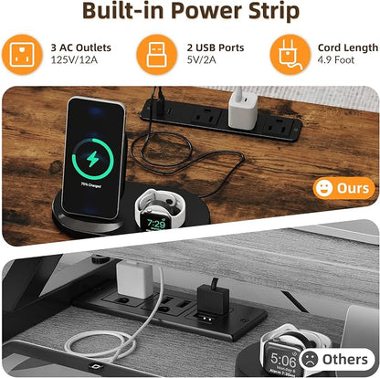 YOSHOOT 67" U Shaped Computer Desk, Reversible L Shaped Gaming Desk | Corner Desk with Power Outlets, 4 Drawers, 2 Storage Shelf, Computer Table with 4 Installation Methods, Rustic Brown