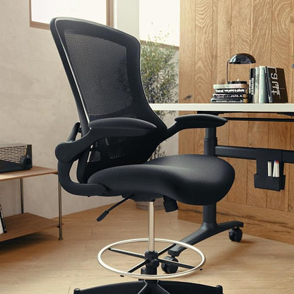 Flash Furniture Kelista Mid-Back Swivel Office Chair with Adjustable Seat Height, Ergonomic Mesh Desk Chair with Flip-Up Armrests, Black