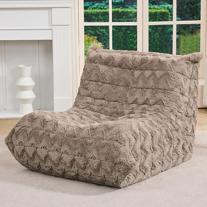 Hobestluk Adults Bean Bag Chair Faux Fur BeanBag Couch for Living Room | Brown Chevron,Ergonomic Design,Memory Foam,UltraSoft,Anti-slip Bottom,No Assembly Required,Decorative Style for Living Room
