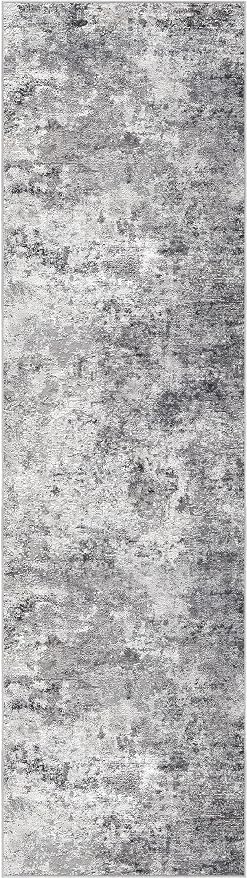 UERMEI 2x8 Washable Runner Rug for Hallway, Non Slip Low Pile Kitchen Carpet, Neutral Modern Abstract Indoor Floor Mat for Entryway Laundry, Kid & Pet Safe High Traffic Area, Grey