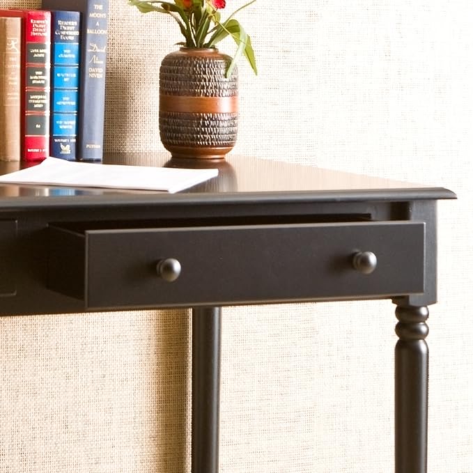 SEI Furniture - Writing 2-drawer Desk- Satin Black - Transitional Design, Black Finish - Ideal for Home Office, Bedroom (HO8801)