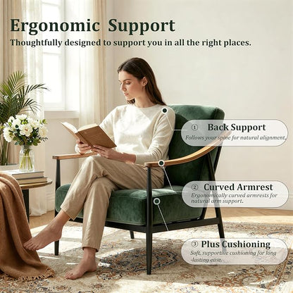 RNKSFX Modern Accent Chair for Living Room Bedroom Mid Century Arm Chair Upholstered Office Accent Chair Comfy Waiting Room Chair with Metal Frame, Green