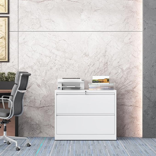 2 Drawer Lateral File Cabinet with Lock, File Cabinet, Metal Lateral Filing Cabinets for Home Office, File Storage Cabinet for Legal/Letter/A4 Documents, Assembly Required (White, 35'W)
