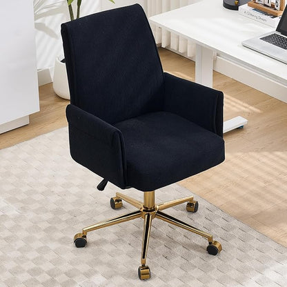 YITAI Stripes Velvet 360°Swivel Desk Chair, Modern Height Adjustable Home Office Armchair with Gold Base and Wheels for Vanity, Comfy Computer Chair for Study Living Room Bedroom（Black）