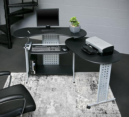 OneSpace Regallo Expandable L-Shaped Desk, Office Computer Desk with 2 Shelves, Black