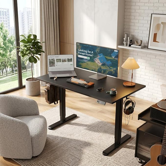 Claiks Electric Standing Desk 48 x 24 Inches, Motorized Sit Stand Desk with 3 Memory Presets & Cable Management, Spacious Ergonomic Computer Workstation for Dual Monitors & Gaming Setup, Black